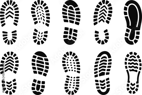 Shoe Footprint Vector Silhouette Set Icons