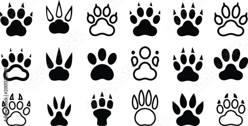 Photography Black animal paw print silhouette vector icon set
