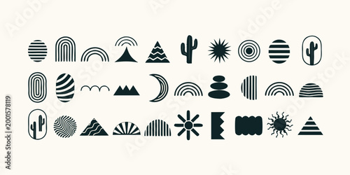 minimal geometric icons set on light background high quality professional detailed modern