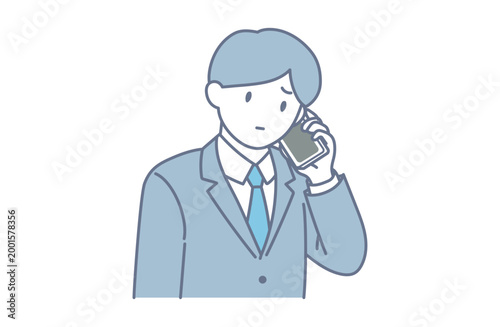 スマートフォンで通話中に困った表情のビジネスマンのイラスト