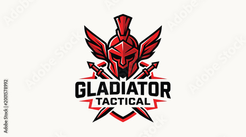 Gladiator Tactical Logo Design with Crossed Swords and Helmet.