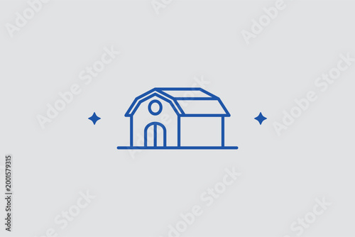 Barn line icon for livestock housing and identifying agricultural storage buildings. Rural vector illustration for farm tour maps and agribusiness infrastructure planning.