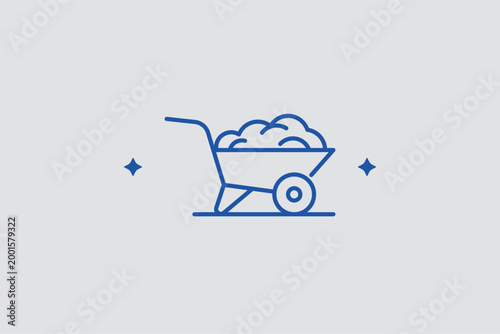 Wheelbarrow with soil line icon for garden transport tasks and landscaping project materials. Practical vector illustration for home improvement store signage and garden maintenance service menus.