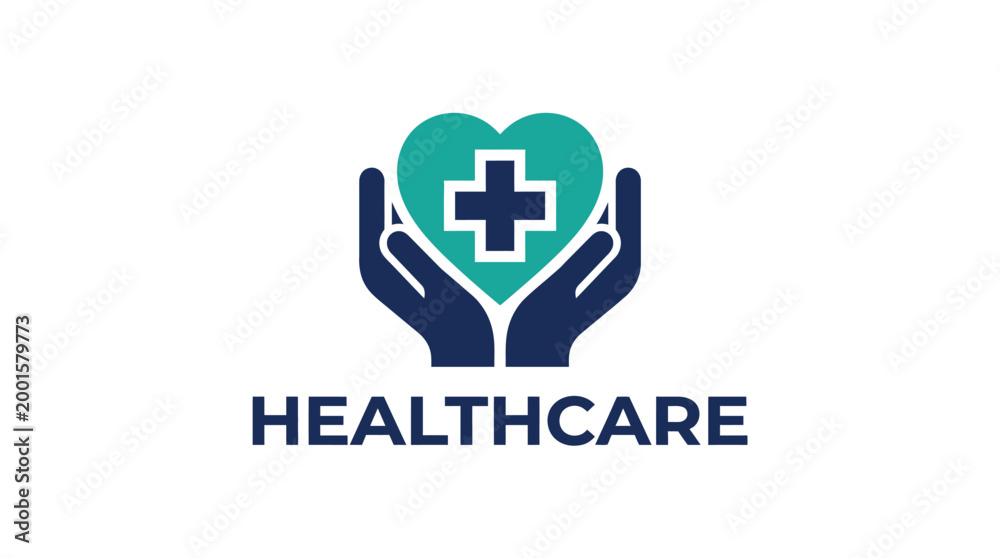 Fototapeta premium Healthcare Heart Logo with Hands and Cross Symbol.