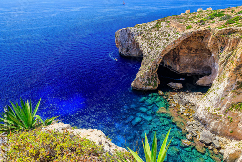 Blue Grotto, Malta. Natural stone arch and sea caves.