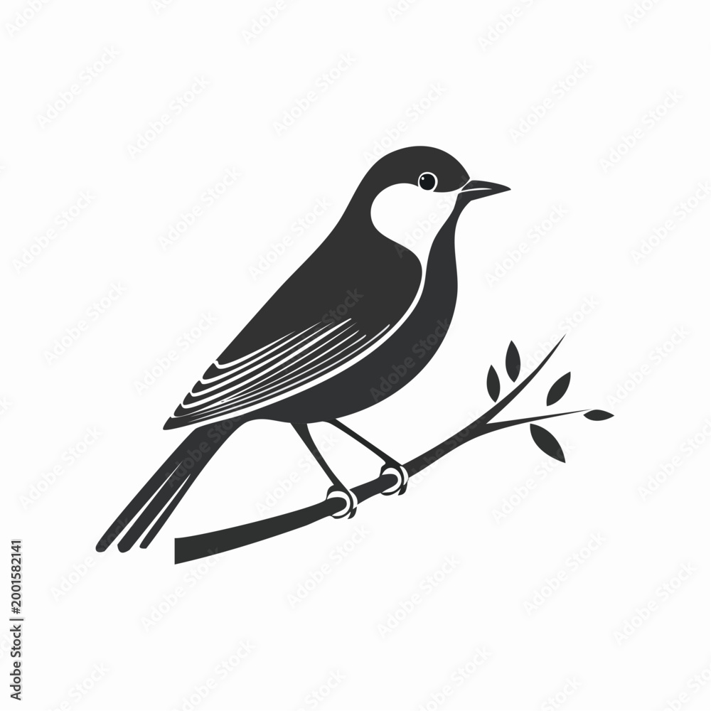 Obraz premium Stylized Silhouette of a Bird Perched on a Branch
