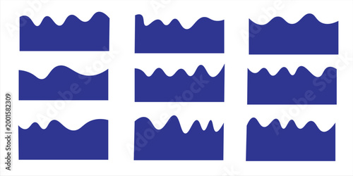 Border shape for website design. Abstract curve top headline. Vector banner header and separator. blue Dividers Shapes for Website. Curve Lines, Drops Set of abstract design separator header.