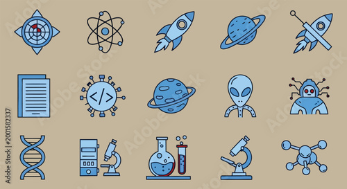 Diverse collection of blue medical icons healthcare symbols science and technology illustrations
