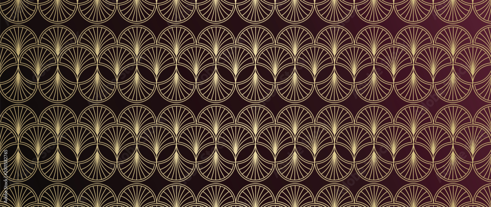 Fototapeta premium Luxury art deco pattern background vector. Elegant vintage ornament geometric line wallpaper design for invitation, packaging, textile, backdrop.