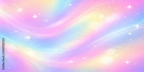 Tableau sur toile Abstract colorful rainbow sky background with glowing stars and bright motion li