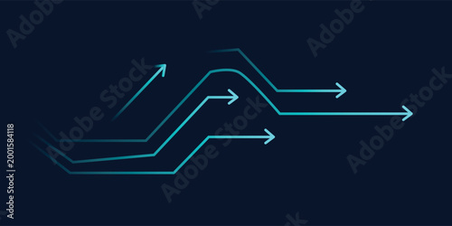 Abstract illustration of multiple light blue arrows showing direction and flow on a dark blue background, representing data movement or progress.