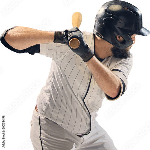 Fotografie Baseball player swinging bat in motion isolated on transparent background close up