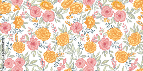 Handwriting Flower Seamless pattern. Floral endless pattern for fabric, fashion, floral print, textile, decor wallpaper or nursery print design.