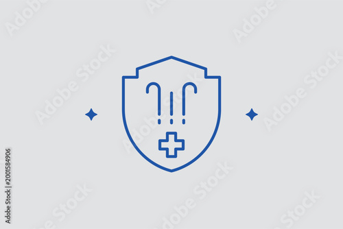 Shield with air flow line icon for respiratory protection and filtered air safety. Protective vector illustration for health insurance brochures and workplace safety equipment catalogs.