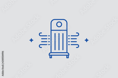 Vertical air conditioner line icon for commercial space cooling and portable AC units. Powerful vector illustration for appliance rental services and office renovation equipment checklists.