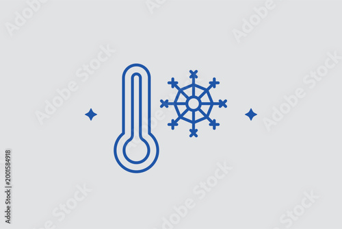 Thermometer with snowflake line icon for air conditioning settings and cold storage monitoring. Seasonal vector illustration for weather forecast applications and HVAC cooling service promotions.