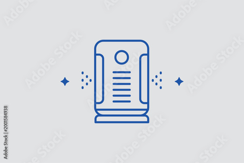 Air purifier line icon for home indoor air quality improvement and allergen removal. Modern vector illustration for smart home appliance catalogs and health-focused interior design blogs.