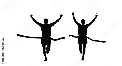 two runners crossing finish line silhouette high quality professional detailed
