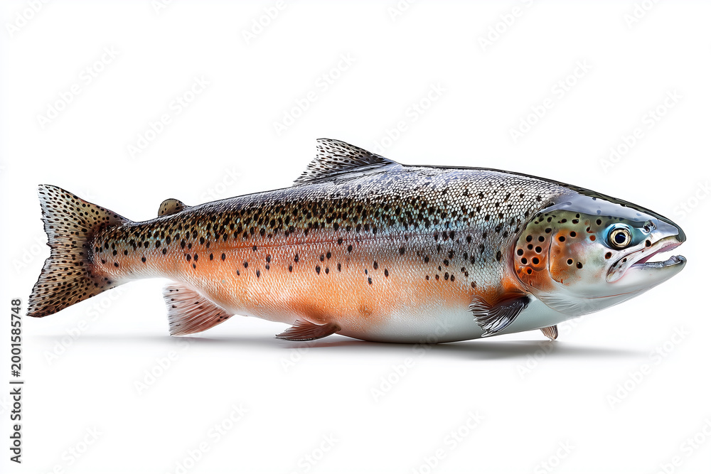 Obraz premium Fresh Salmon Fish Isolated on White Background, Raw Seafood and Healthy Food Concept, Gourmet Fillet for Cooking and Nutrition