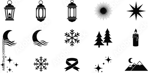 Winter holiday icons collection isolated on transparent background