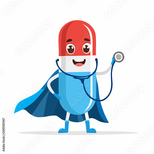 Superhero Capsule Character with Stethoscope and Cape