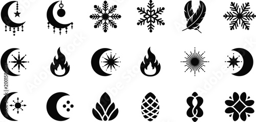 Celestial and winter elements collection isolated on transparent background