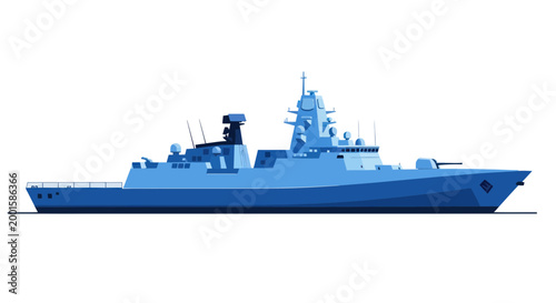 Modern Blue Warship Illustration Isolated on White Background