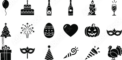 Celebration icons set isolated on transparent background festive event elements