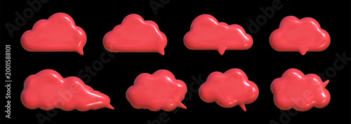 Reflective 3D speech bubbles with crumpled plastic texture showcasing vibrant colors and unique forms for creative communication.