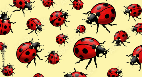 Red ladybug seamless pattern vector, cute ladybird beetle background, spring insect illustration for textile and wallpaper design