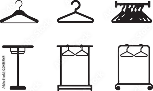 Clothes hangers collection featuring various professional garment storage solutions and metal racks for retail store organization.