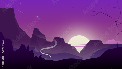 night landscape with mountains and moon