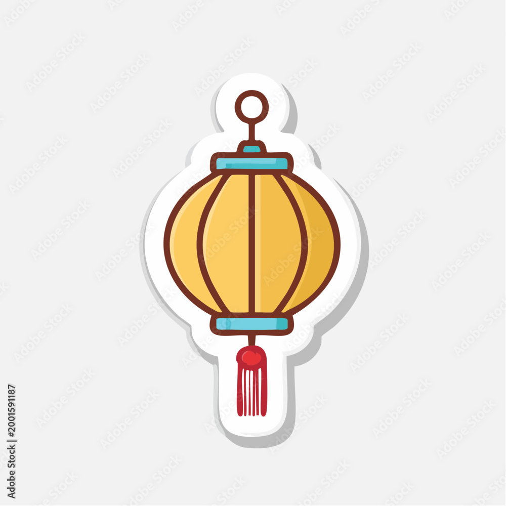 Fototapeta premium Stylized Yellow Chinese Lantern with Red Tassel Sticker