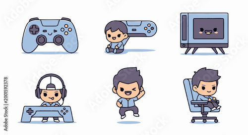 Cartoon man playing video games.