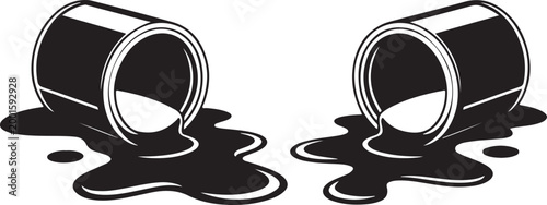 Black paint bucket icons spilled liquid containers isolated on transparent background vector illustration for creative projects.