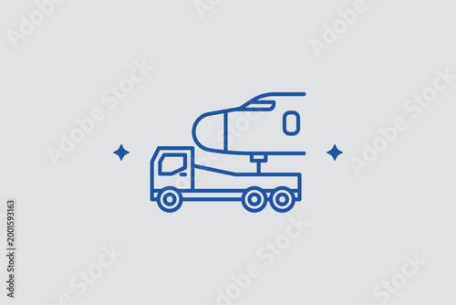 Aircraft tug truck line icon for airplane pushback and apron towing operations. Powerful vector illustration for aircraft ground movement guides and airport apron logistics software.