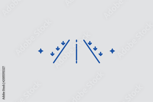 Runway with lights line icon for identifying landing zones and night flight operations. Technical vector illustration for pilot training materials and airport infrastructure maintenance reports.
