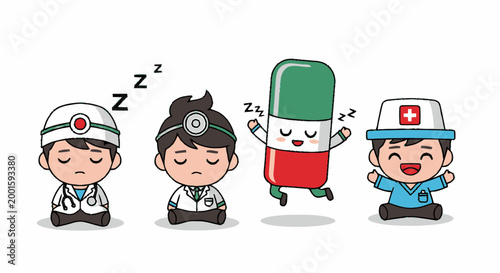 Cartoon medical staff sleeping happy.