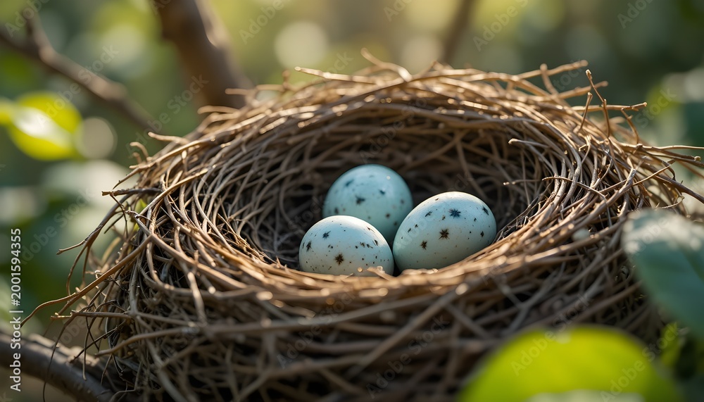 Fototapeta premium Bird Nest on Tree Branch with Natural Light