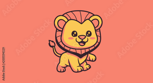 Cute Cartoon Lion Character Sitting Down.