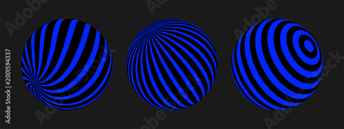 Cyber blue retro punk elements set. Y2K geometry shapes on black background. Rave psychedelic trendy ball. Vector illustration.