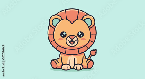 Cute Cartoon Lion Sitting Alone.