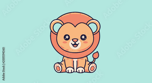 Cute Cartoon Lion Sitting Alone.