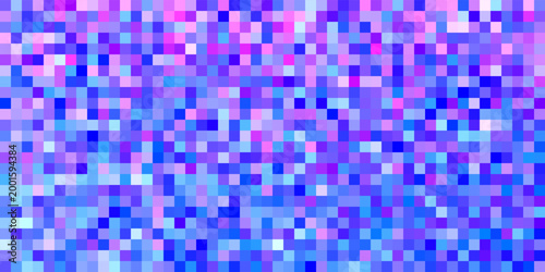 Digital pixel art background featuring gradient blue and purple  dots in geometric patterns. Tech abstract texture with screen style mosaic effects and vibrant color gradations.