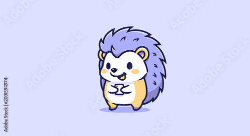 Cute Cartoon Purple Hedgehog Character.