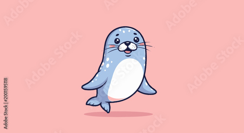 Cute Cartoon Seal Character Illustration.