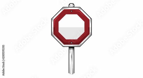 Blank octagonal road sign with red border on metal pole