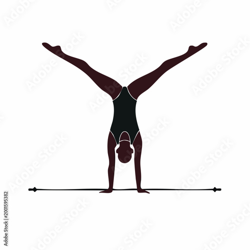 Silhouette of a gymnast performing a handstand on a balance beam