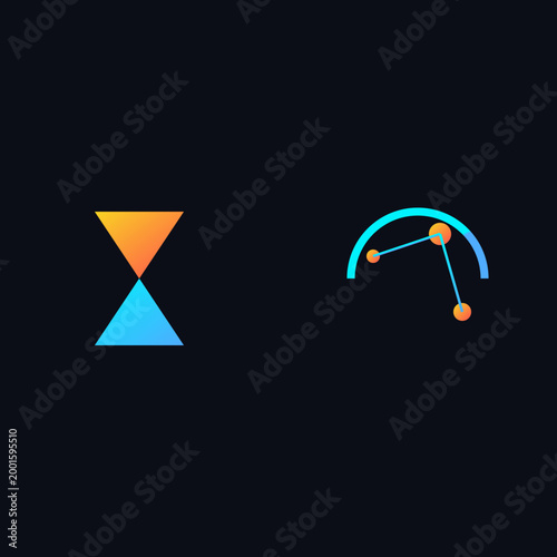 Minimalist vector icons representing time with an hourglass and space with a celestial constellation diagram