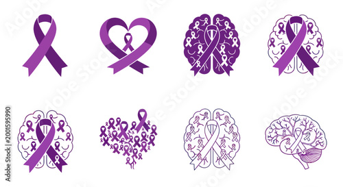 Purple Awareness Ribbons and Brain Graphics for Health Campaigns